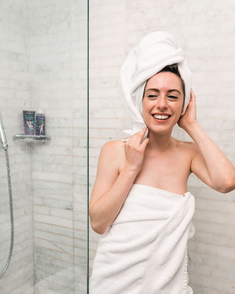 woman feeling great after taking a shower