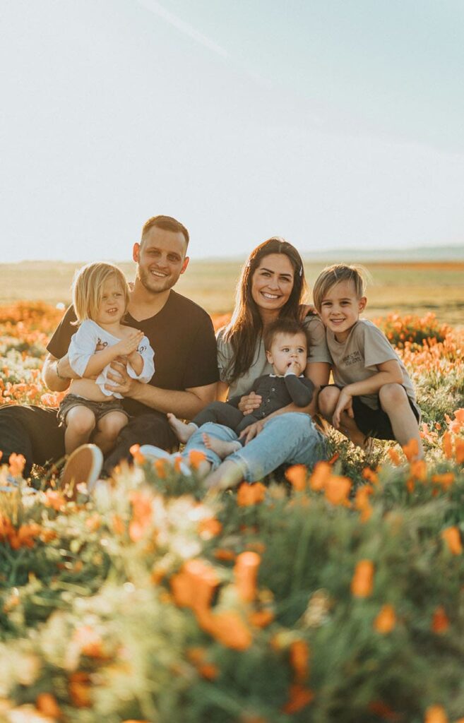 a happy family in a fall setting