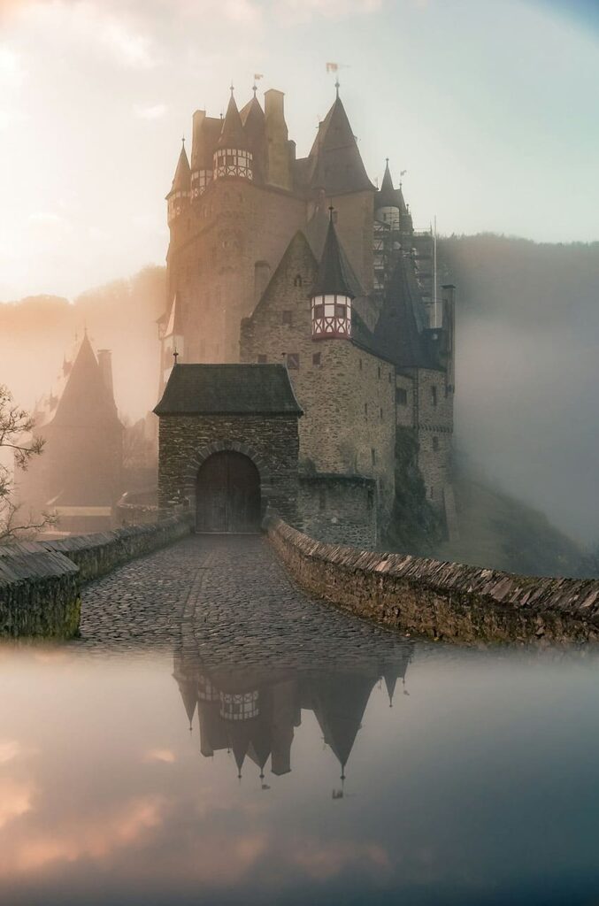 an enchanted castle misty setting