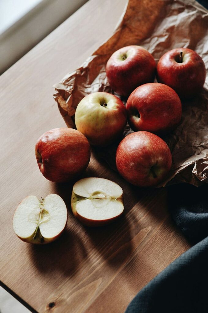 fresh apples over a table