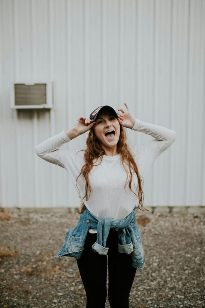 a happy woman with casual clothes