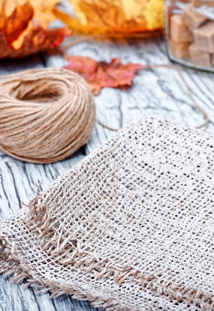 a burlap runner folded over a kitchen table