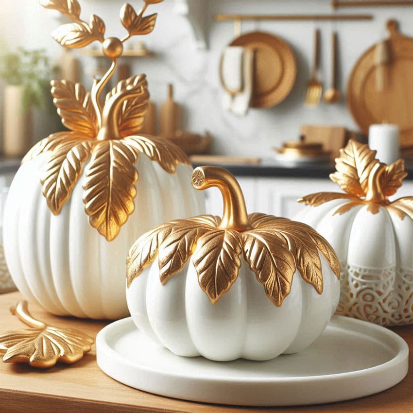 glam pumpkin made out of golden and white ceramic