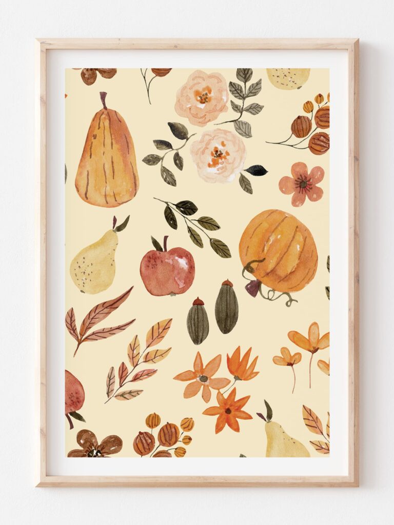 a print featuring a fall pattern in neutral warm colors