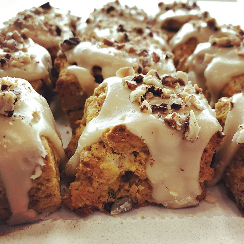 pumpkin bars with cream cheese frosting as one of the best easy and cheap gluten free fall desserts