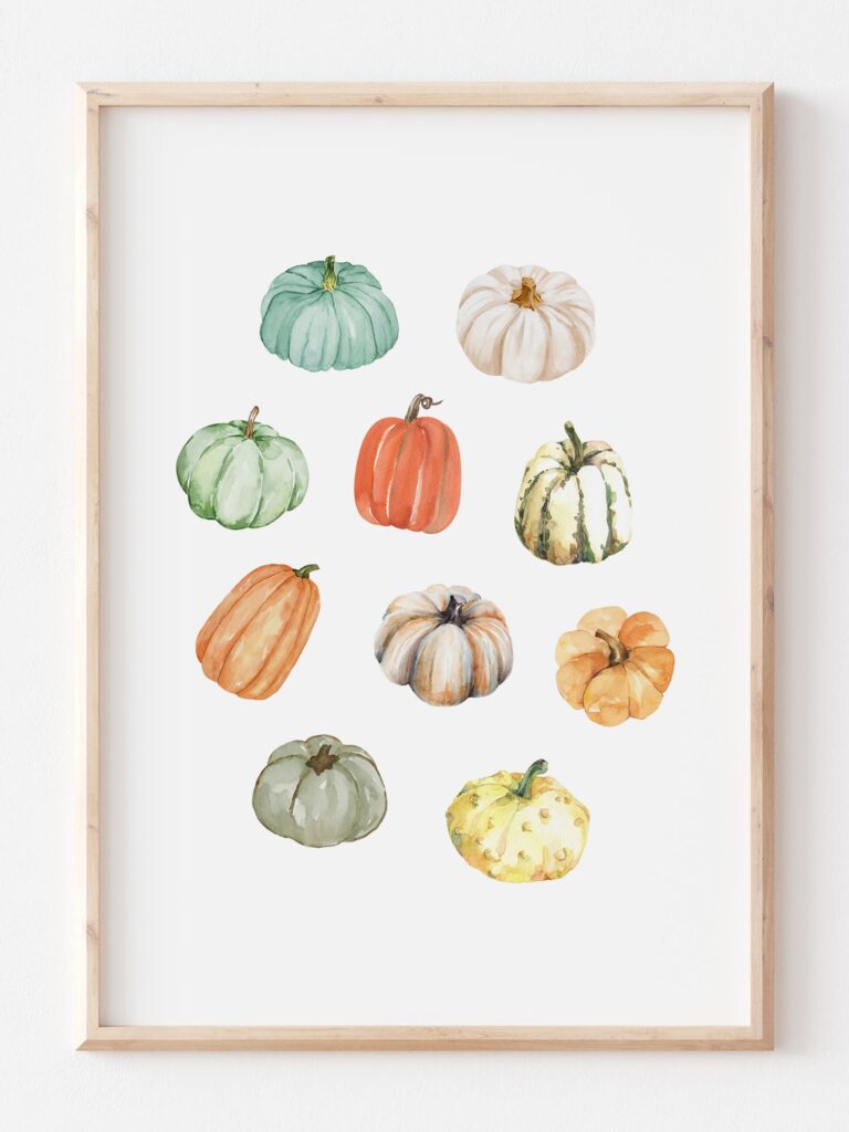 a minimlistic print featuring a colorful pumpkin patch