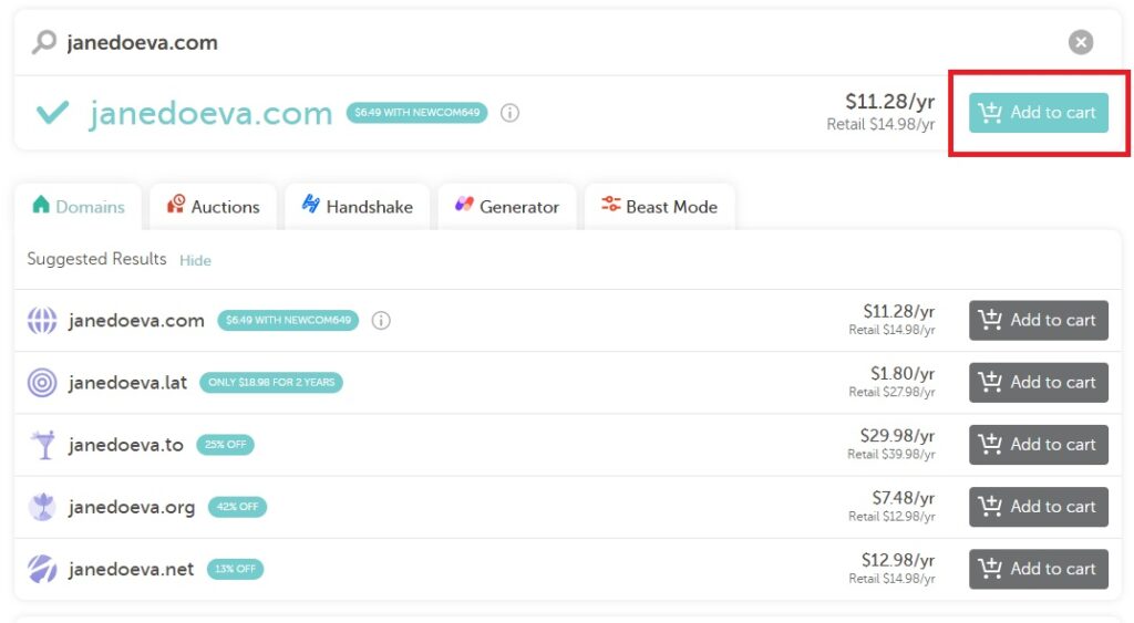 domain availability and purchase in Namecheap