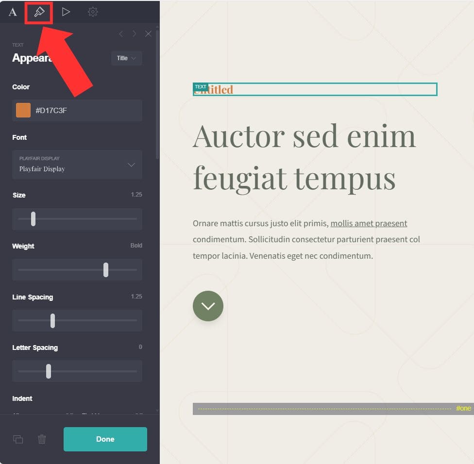 Appearance dashboard in Carrd 
