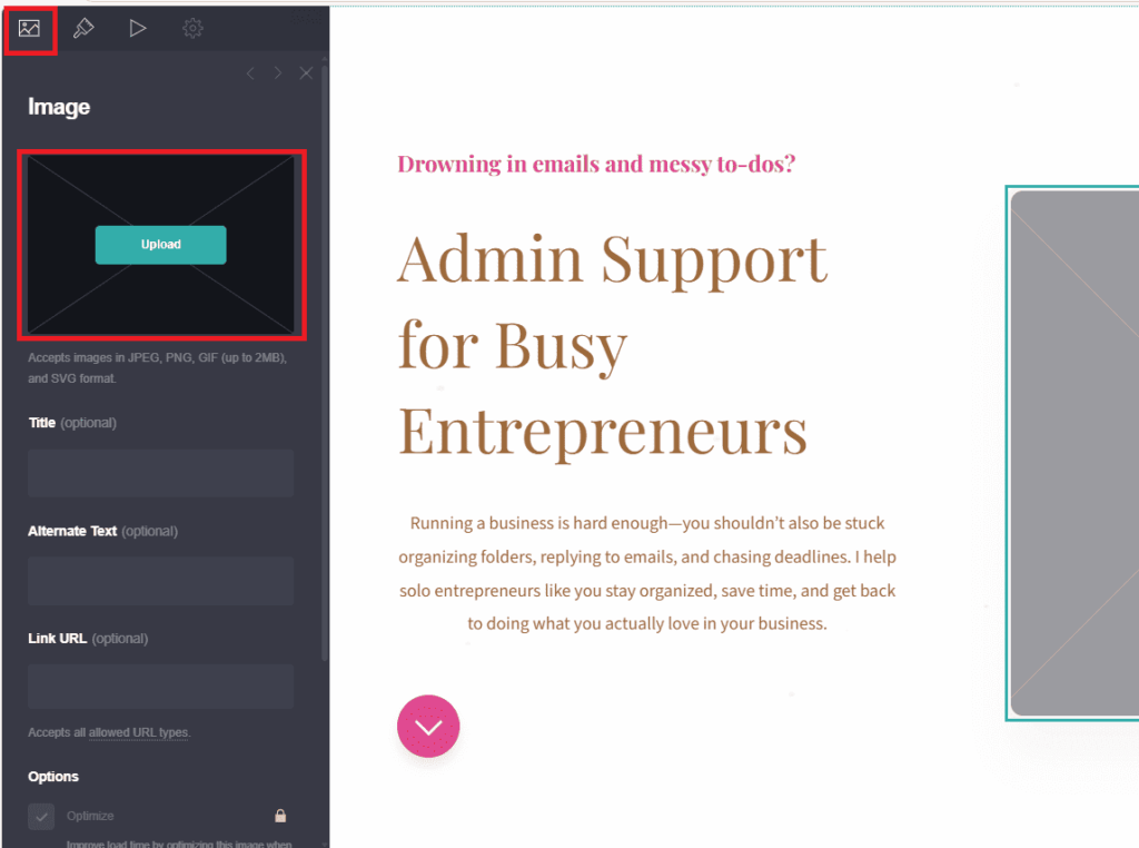 uploading an image in carrd