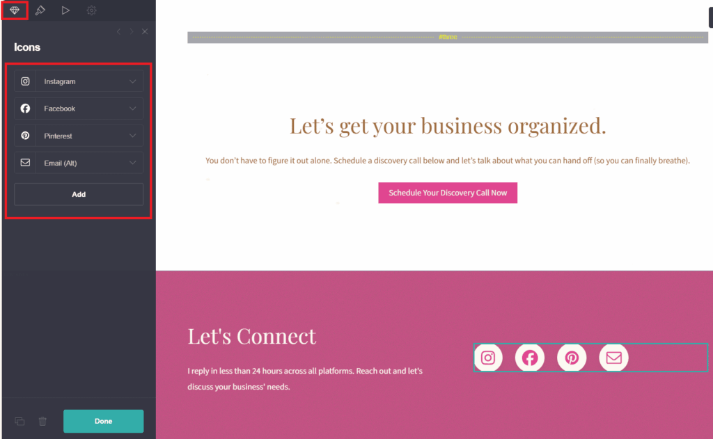 adding social media links in carrd
