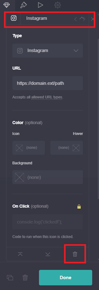 deleting an icon in carrd