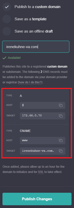 dns records provided by carrd