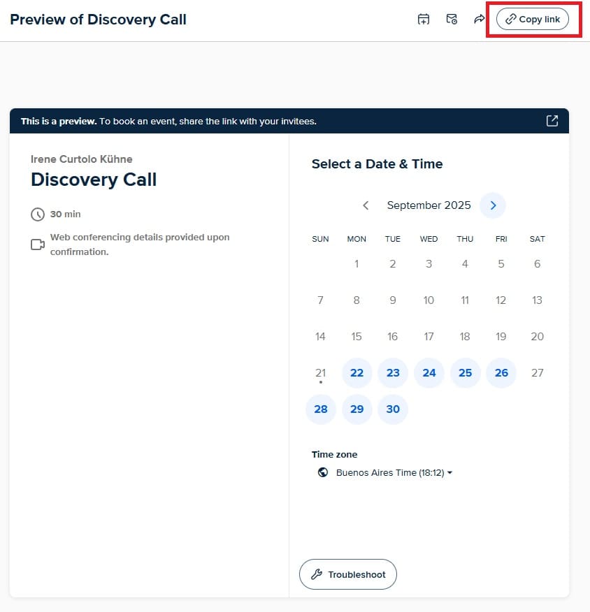 calendar link on calendly