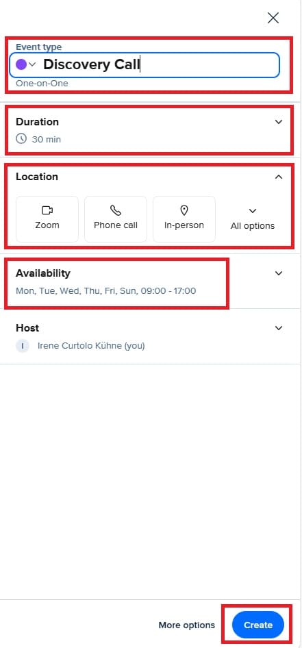 setting up event on calendly