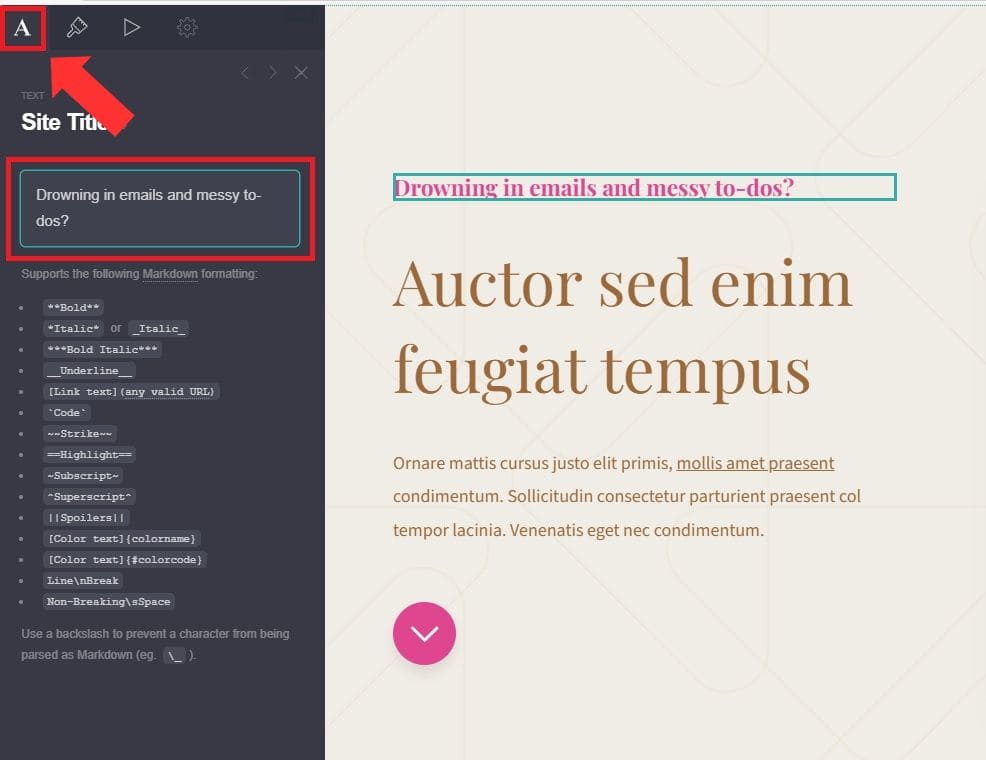 text change in carrd